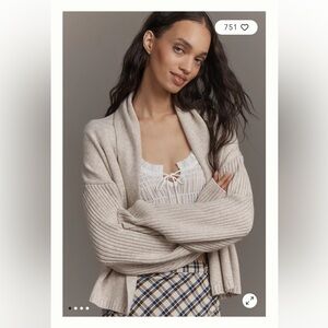 Anthropologie Flat White Mariel Cashmere-Blend Cardigan Sweater